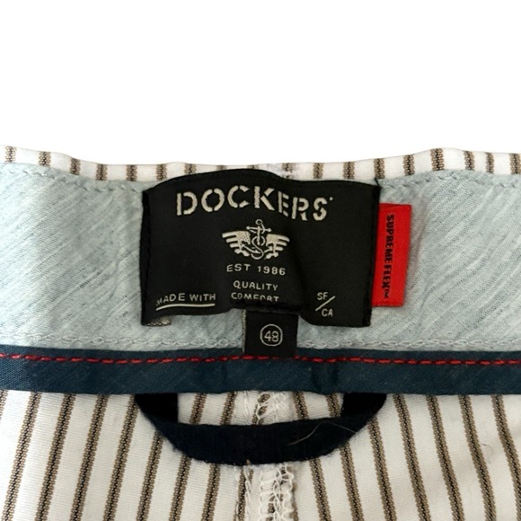 DOCKERS Mens White & Tan Striped Supreme Flex Ultimate Flat Front Shorts Size 48 - Picture 3 of 4